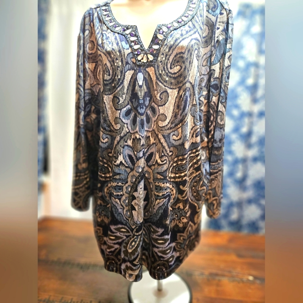 Blue and white Paisley Print Women's Blouse